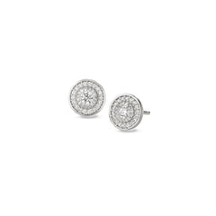 Platinum finish sterling silver micropave halo earrings with simulated diamonds