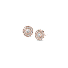 Rose gold finish sterling silver micropave halo earrings with simulated diamonds
