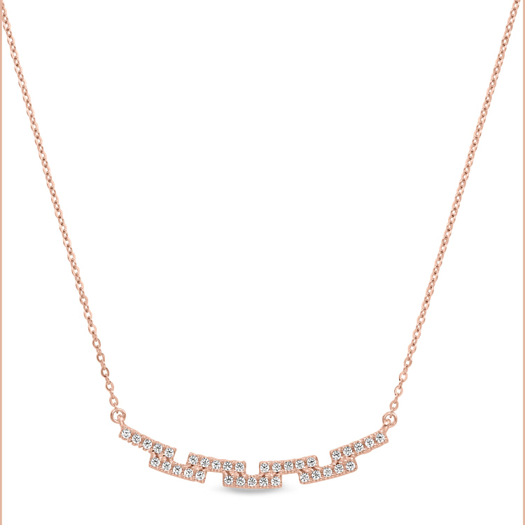 Rose gold finish sterling silver micropave staggered bar necklace with simulated diamonds on 16-18 adjustable chain