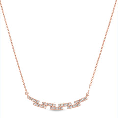 Rose gold finish sterling silver micropave staggered bar necklace with simulated diamonds on 16-18 adjustable chain