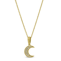 Gold finish sterling silver micropave moon pendant with simulated diamonds on 16-18 adjustable chain