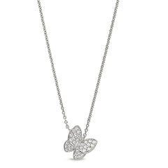 Platinum finish sterling silver micropave butterfly necklace with simulated diamonds on 16-18 adjustable chain