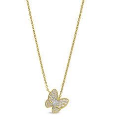 Gold finish sterling silver micropave butterfly necklace with simulated diamonds on 16-18 adjustable chain