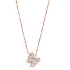 Rose gold finish sterling silver micropave butterfly necklace with simulated diamonds on 16-18 adjustable chain