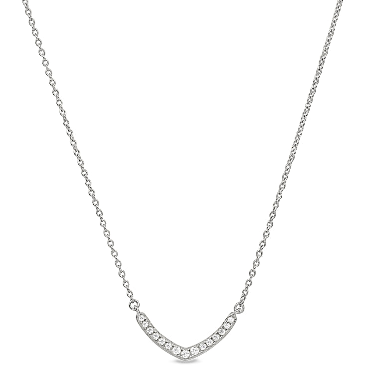 Platinum finish sterling silver micropave v necklace with simulated diamonds on 16-18 adjustable chain