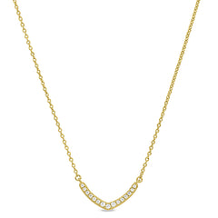 Gold finish sterling silver micropave v necklace with simulated diamonds on 16-18 adjustable chain
