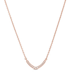 Rose gold finish sterling silver micropave v necklace with simulated diamonds on 16-18 adjustable chain