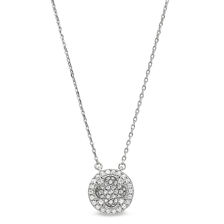 Platinum finish sterling silver micropave inside out necklace with simulated diamonds on 16-18 adjustable chain