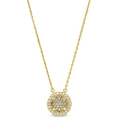 Gold finish sterling silver micropave inside out necklace with simulated diamonds on 16-18 adjustable chain