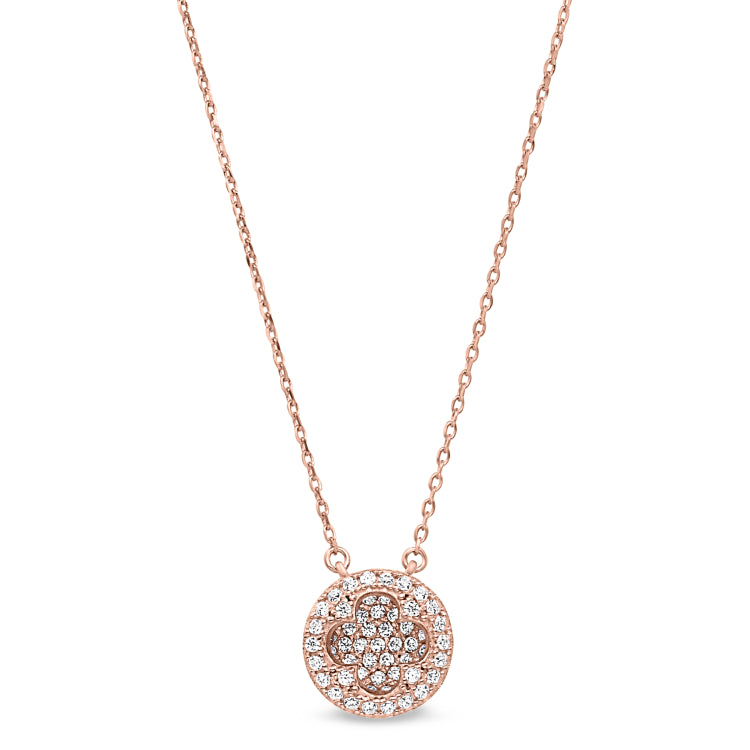 Rose gold finish sterling silver micropave inside out necklace with simulated diamonds on 16-18 adjustable chain