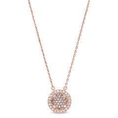 Rose gold finish sterling silver micropave inside out necklace with simulated diamonds on 16-18 adjustable chain