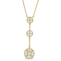 Gold finish sterling silver micropave three circle drop necklace with simulated diamonds on 16-18 adjustable chain