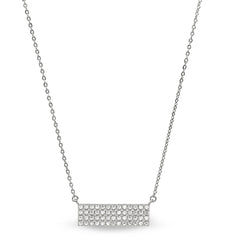Platinum finish sterling silver micropave four row bar necklace with simulated diamonds on 16-18 adjustable chain