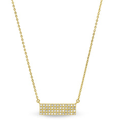Gold finish sterling silver micropave four row bar necklace with simulated diamonds on 16-18 adjustable chain