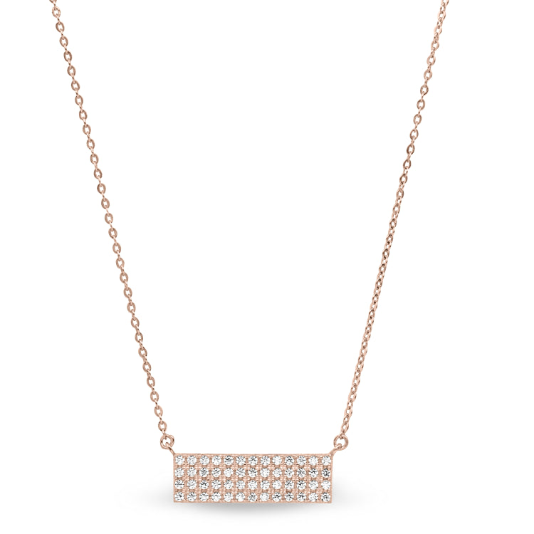 Rose gold finish sterling silver micropave four row bar necklace with simulated diamonds on 16-18 adjustable chain