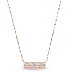 Rose gold finish sterling silver micropave four row bar necklace with simulated diamonds on 16-18 adjustable chain