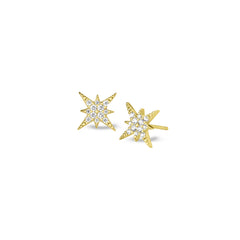 Gold finish sterling silver micropave starburst earrings with simulated diamonds