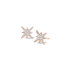 Rose gold finish sterling silver micropave starburst earrings with simulated diamonds
