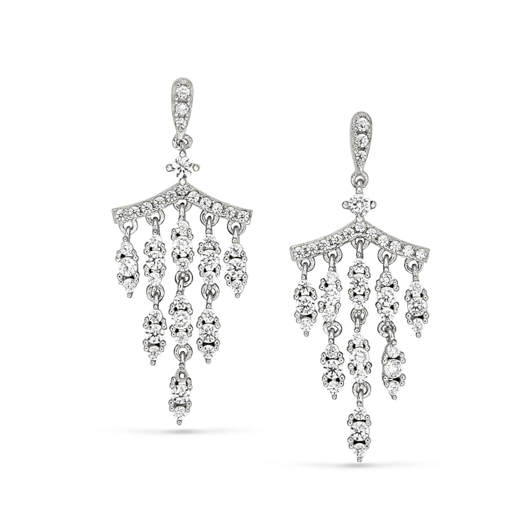 Platinum finish sterling silver micropave chandelier earrings with simulated diamonds