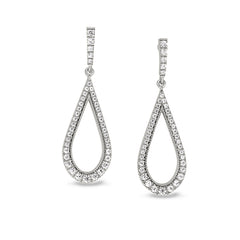 Platinum finish sterling silver micropave teardrop earrings with simulated diamonds