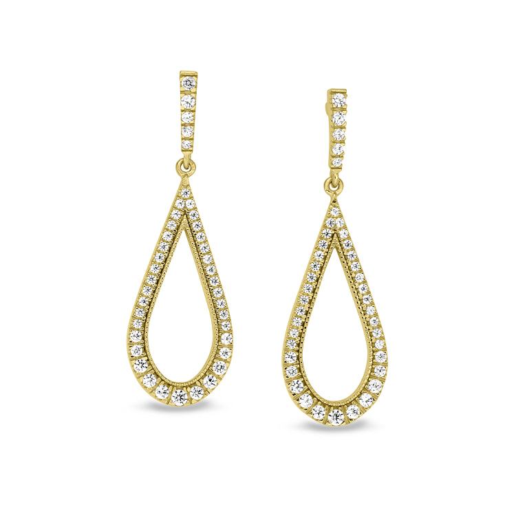 Gold finish sterling silver micropave teardrop earrings with simulated diamonds