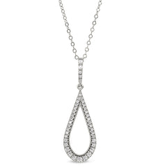 Platinum finish sterling silver micropave teardrop pendant with simulated diamonds on 18 chain