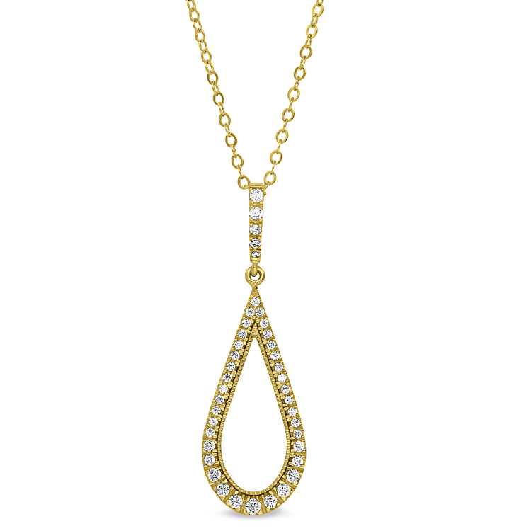 Gold finish sterling silver micropave teardrop pendant with simulated diamonds on 18 chain