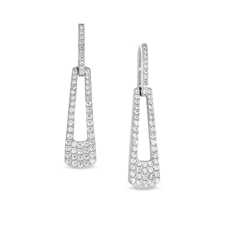 Platinum finish sterling silver micropave door knocker earrings with simulated diamonds