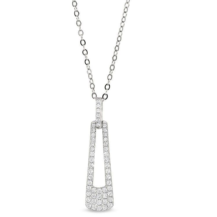 Platinum finish sterling silver micropave door knocker pendant with simulated diamonds on 18 chain