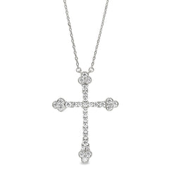 Platinum finish sterling silver micropave fancy cross pendant with simulated diamonds on 16-18 adjustable chain