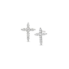Platinum finish sterling silver cross earrings with simulated diamonds