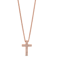 Rose gold finish sterling silver micropave cross pendant with simulated diamonds on 16-18 adjustable chain