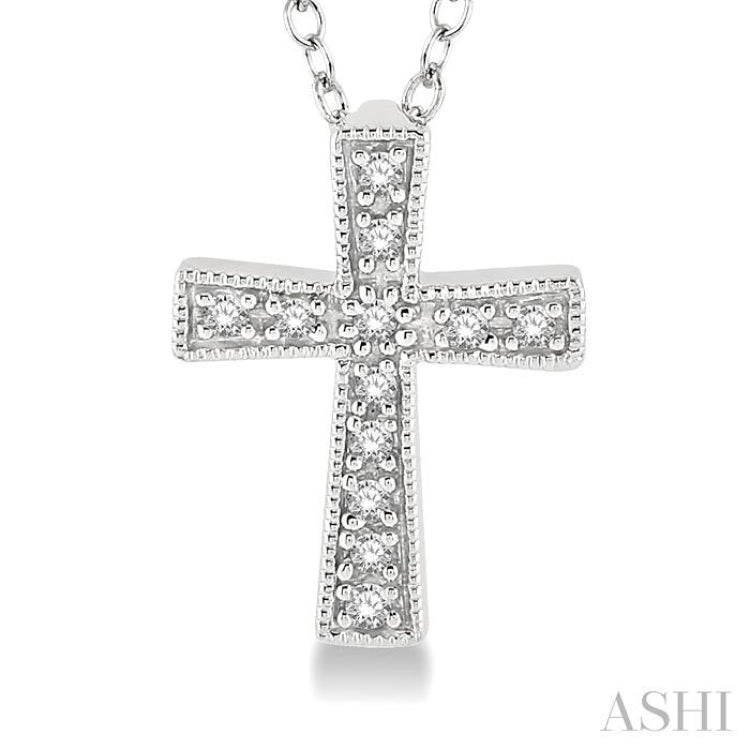 1/20 Ctw Round Cut Diamond Cross Pendant with Chain in Sterling Silver