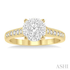 3/4 Ctw Lovebright Round Cut Diamond Engagement Ring in 14K Yellow and White Gold