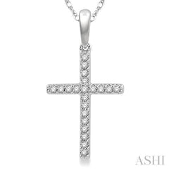 1/10 Ctw Cross Charm Round Cut Diamond Fashion Pendant in 10K White Gold with chain