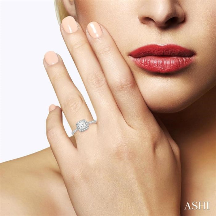1/3 Ctw Square Shape Diamond Semi-Mount Engagement Ring in 14K White Gold