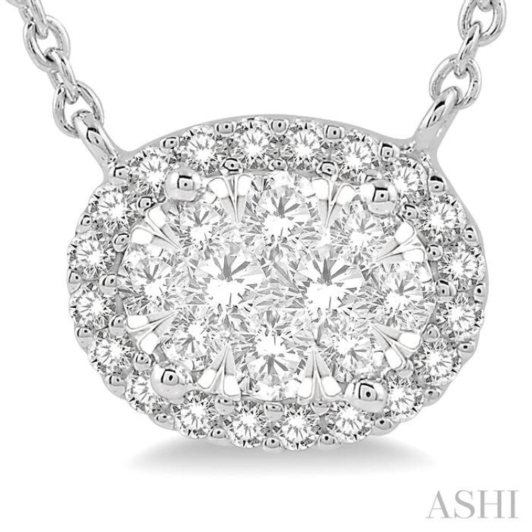 1 ctw Oval Shape Round Cut Diamond Lovebright Necklace in 14K White Gold