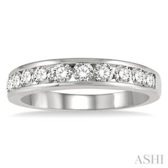 3/4 Ctw Channel Set 11 Stone Round Cut Diamond Wedding Band in 14K White Gold