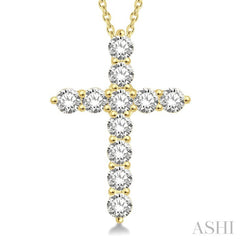1 1/2 Ctw Round Cut Diamond Cross Pendant in 14K Yellow Gold with Chain
