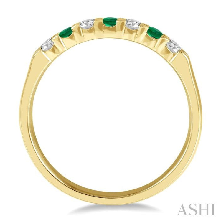 1/5 ctw Round Cut Diamond and 2.3MM Emerald Precious Wedding Band in 14K Yellow Gold