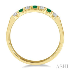 1/5 ctw Round Cut Diamond and 2.3MM Emerald Precious Wedding Band in 14K Yellow Gold