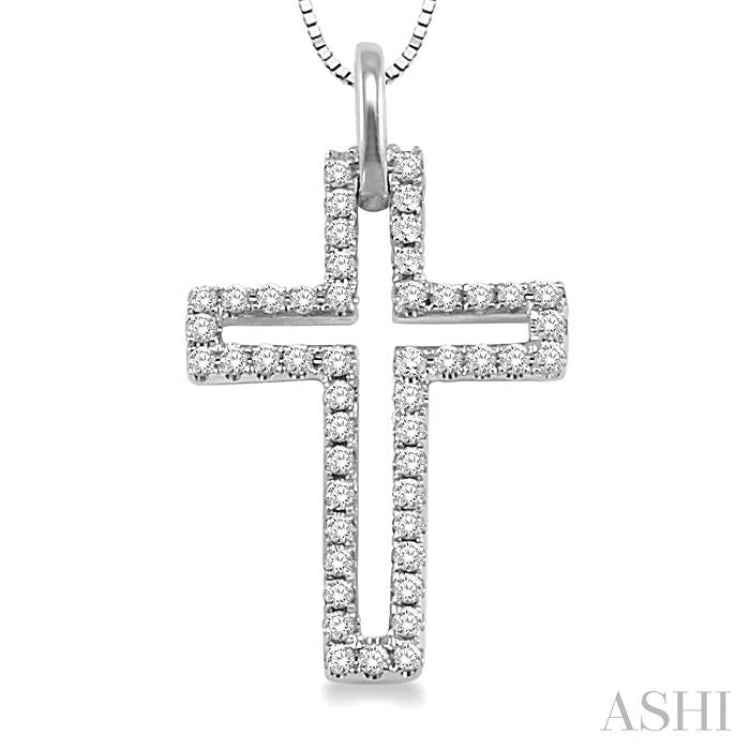 1/4 Ctw Round Cut Diamond Cross Pendant in 14K White Gold with Chain