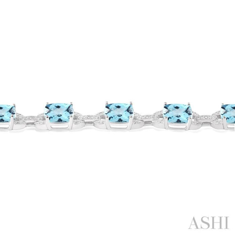 7x7  MM Cushion Shape Blue Topaz and 1/20 Ctw Round Cut Diamond Fashion Bracelet in Sterling Silver