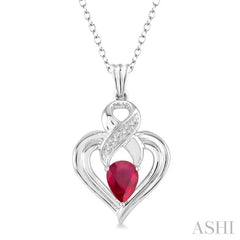 6x4 MM Pear Shape Ruby and 1/50 Ctw Round Cut Diamond Pendant in Sterling Silver with Chain