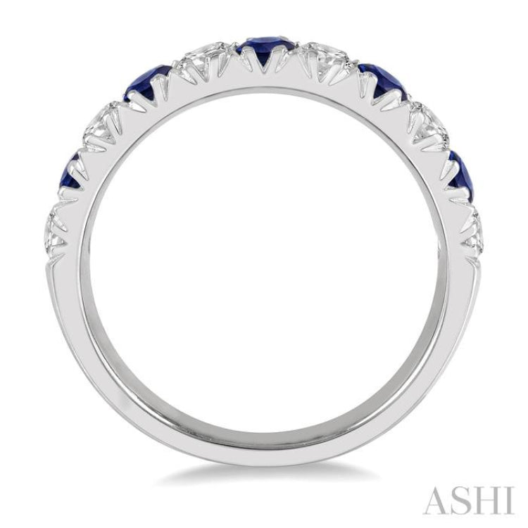 1/2 ctw Round Cut Diamond and 2.9MM Sapphire Precious Wedding Band in 14K White Gold