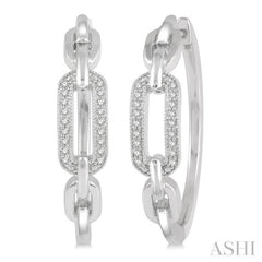 1/10 Ctw Round Cut Diamond Paperclip Hoop Earring in Sterling Silver