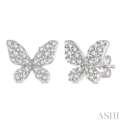1/5 Ctw Butterfly Motif Round Cut Diamond Petite Fashion Earrings in 10K White Gold