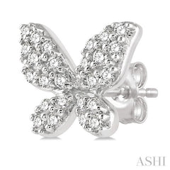 1/5 Ctw Butterfly Motif Round Cut Diamond Petite Fashion Earrings in 10K White Gold