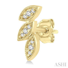 1/10 Ctw Tri Leaf Round Cut Diamond Petite Earrings in 10K Yellow Gold