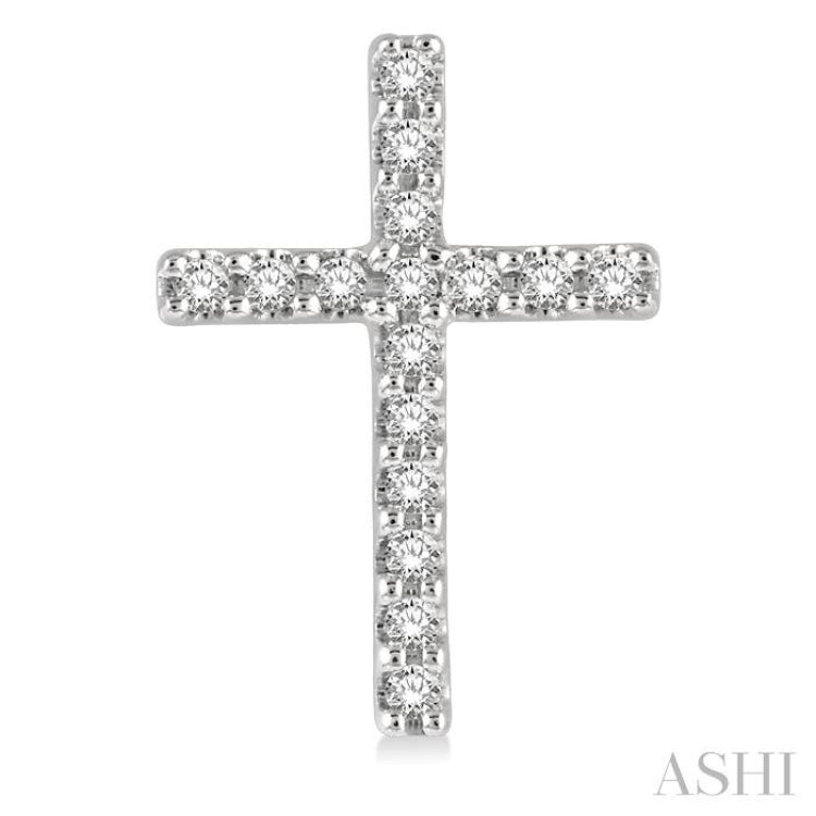 1/10 Ctw Cross Round Cut Diamond Petite Fashion Earrings in 10K White Gold
